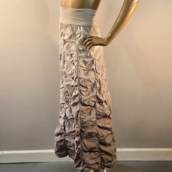 Elan Gathered Ruched Cotton Maxi Skirt Size S Boho Festival Variegated Taupe - Picture 1 of 11